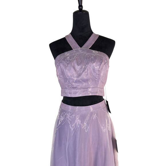 NWT Lulu's 2 Piece Set Ball Gown + Halter Crop Top Lilac Purple Prom Formal Sz M - Picture 6 of 12